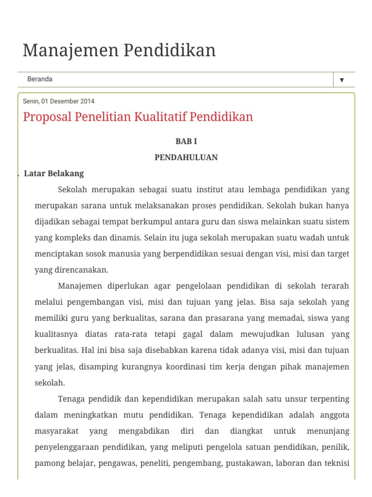 Proposal Penelitian Kualitatif Pendidikan Pdf