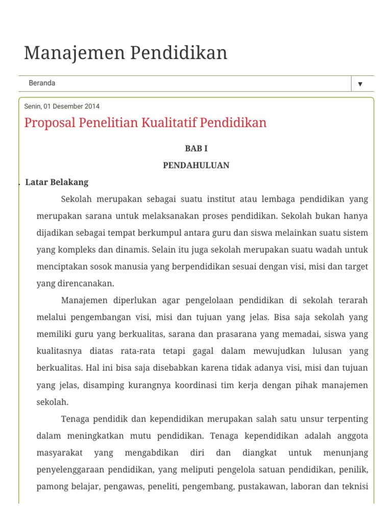 Proposal Penelitian Kualitatif Pendidikan PDF Proposal Penelitian Kualitatif Pendidikan PDF