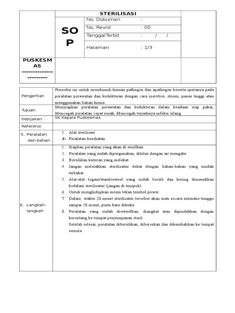 Sop Sterilisasi