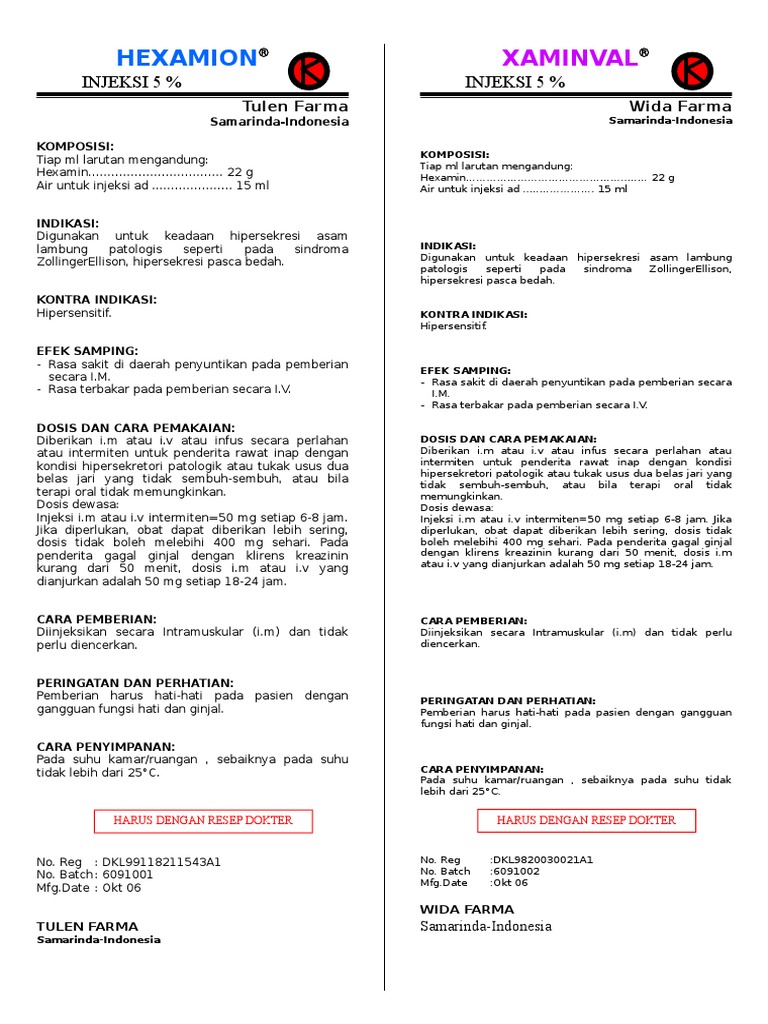 Dosis dan Pemberian Injeksi Hexamin | PDF