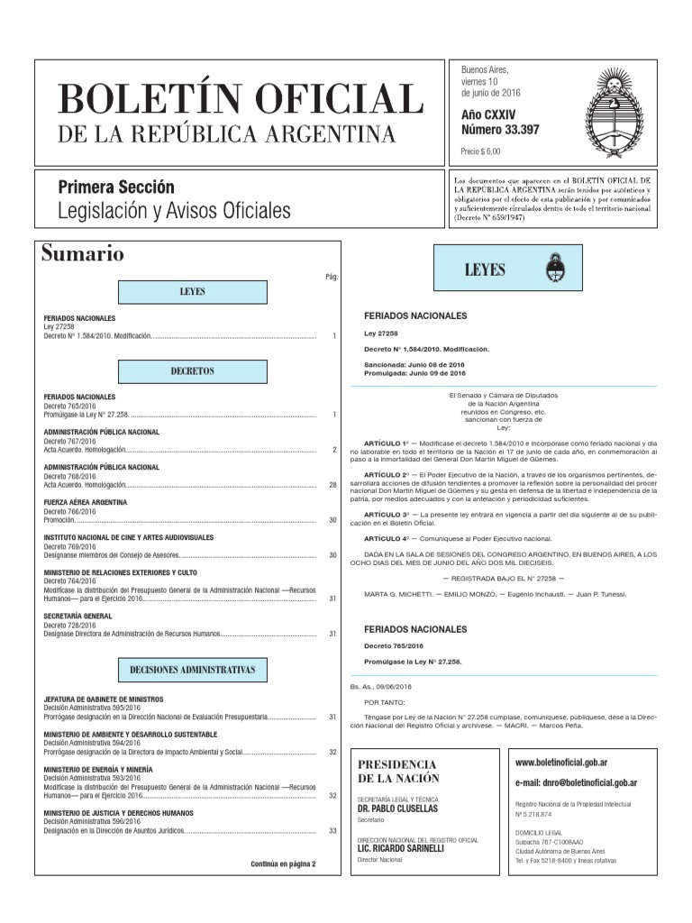 Boletín Oficial de la República Argentina, Número 33.397. 10 de junio