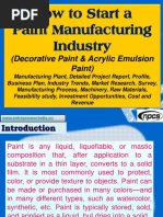 Download How to Start a Paint Manufacturing Industry Decorative Paint  Acrylic Emulsion Paint  Manufacturing Plant Detailed Project Report Profile Business Plan Industry Trends Market Research Survey Manufacturing Process Machinery Raw Materials Feasibility study Investment Opportunities Cost and Revenue  by Ajay Gupta SN315344876 doc pdf
