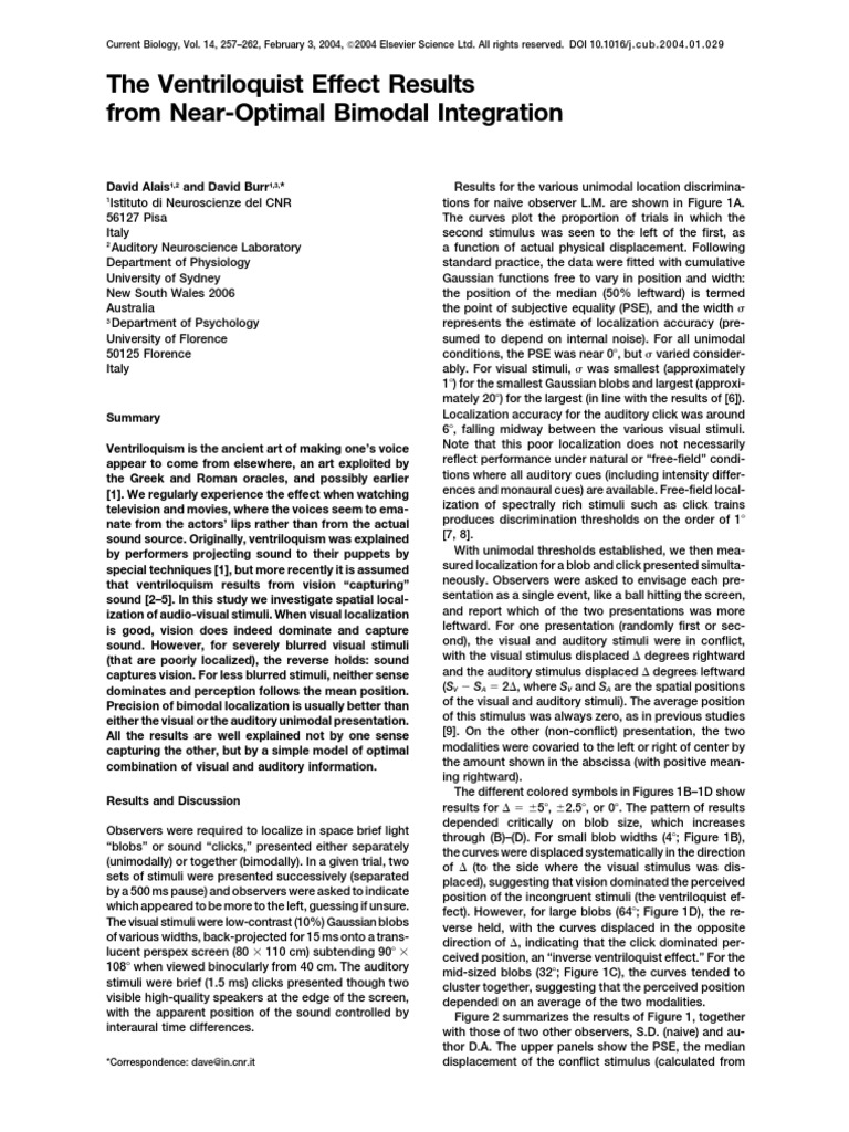 The Ventriloquist Effect Results From NearOptimal Bimodal Integration