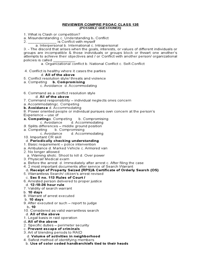 PSOAC Class 135 Review Guide | PDF | Evidence (Law) | Human Trafficking