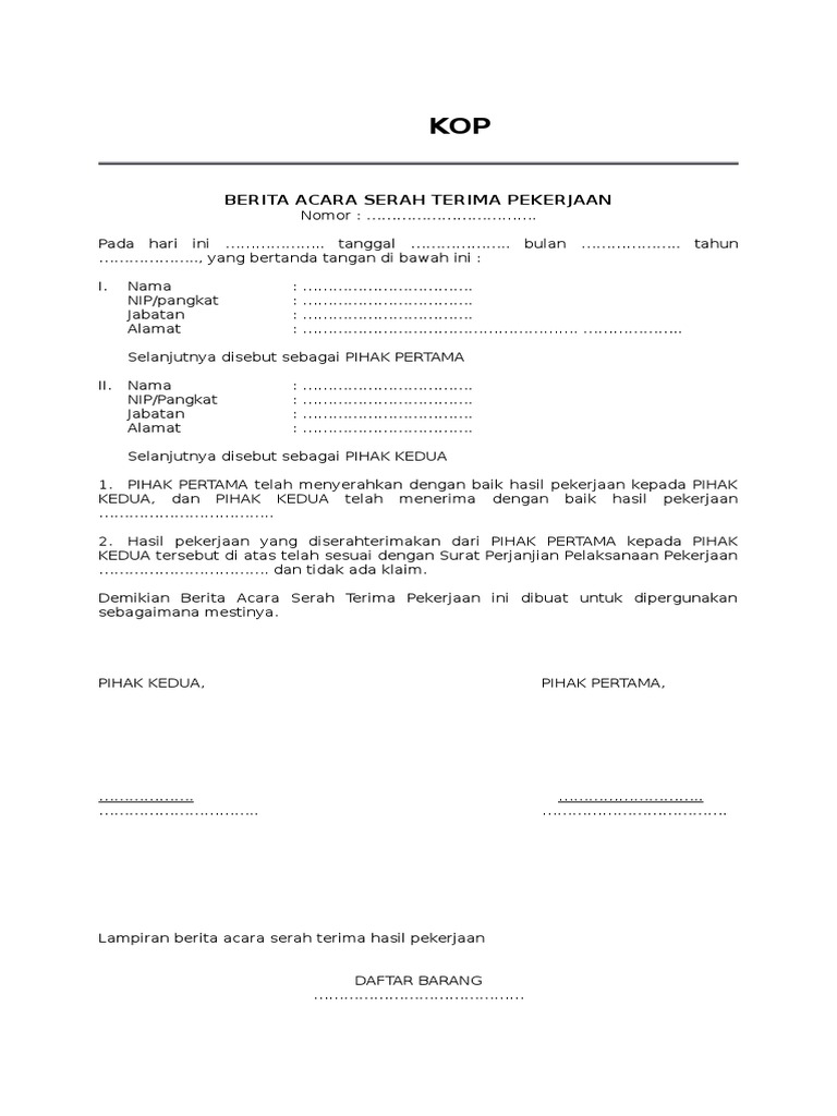 Ba Serah Terima Pekerjaan Sederhana