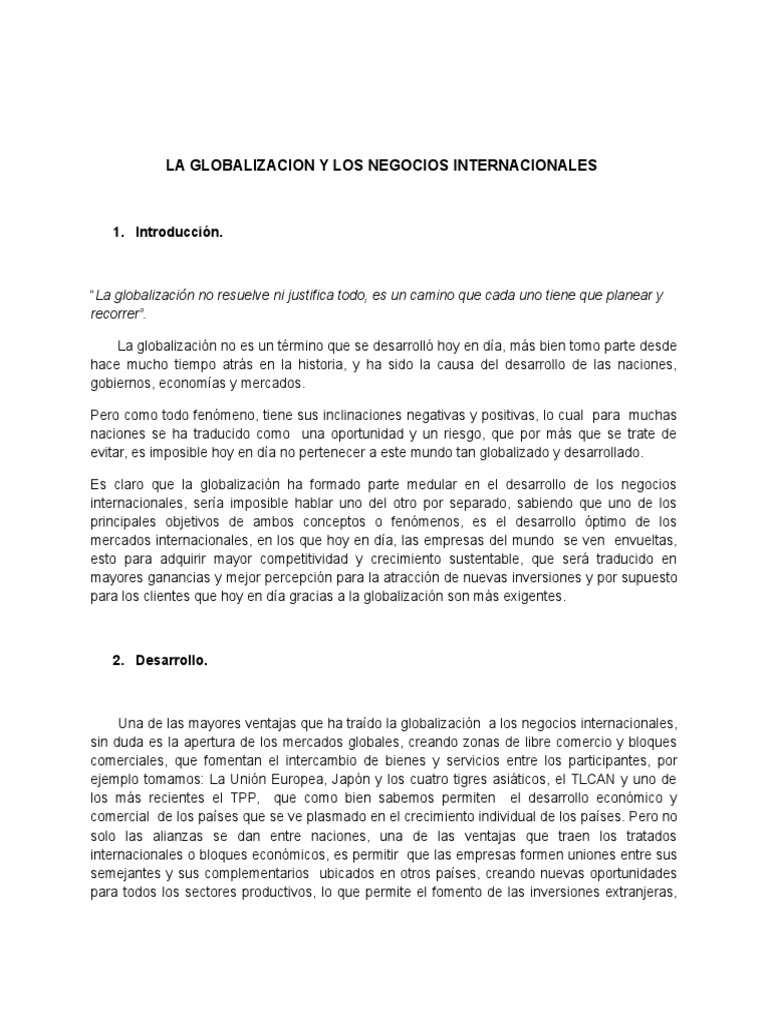 Impacto de la Globalización en Negocios Internacionales | PDF ...