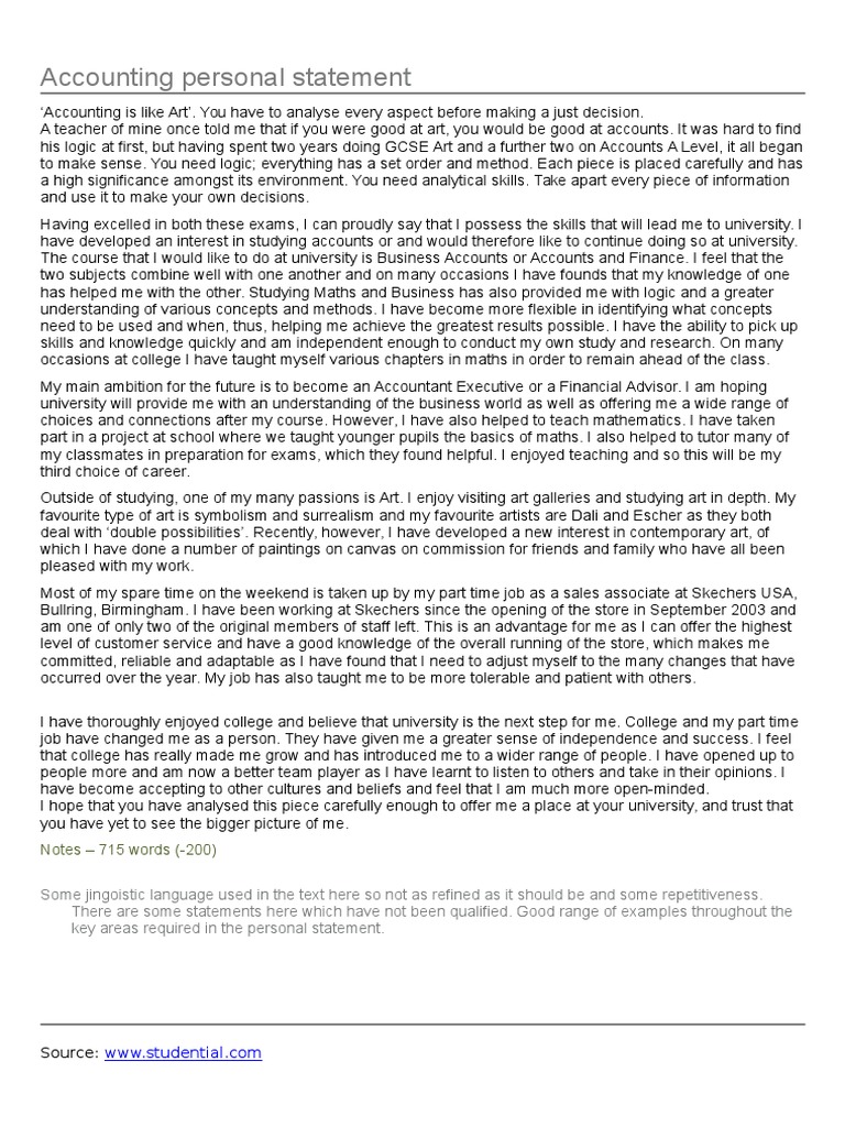 Personal statement template image