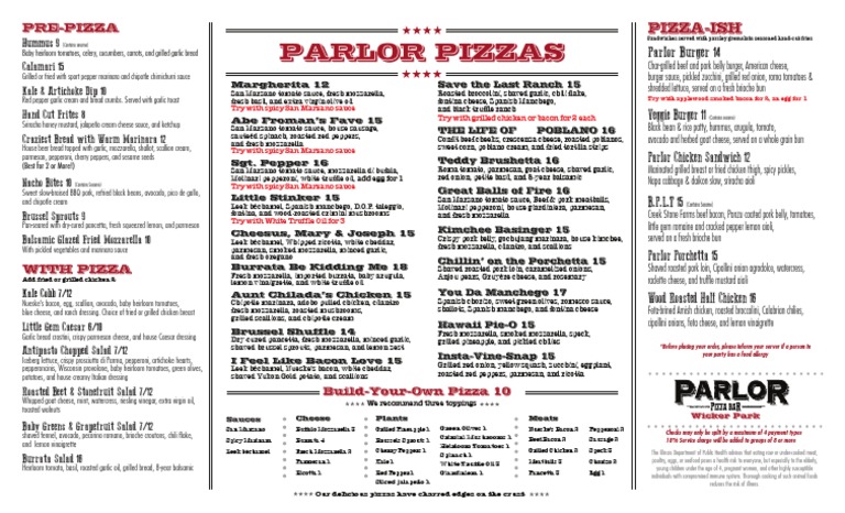 Parlor Dinner Menu Wicker Park | PDF | Salad | Pizza
