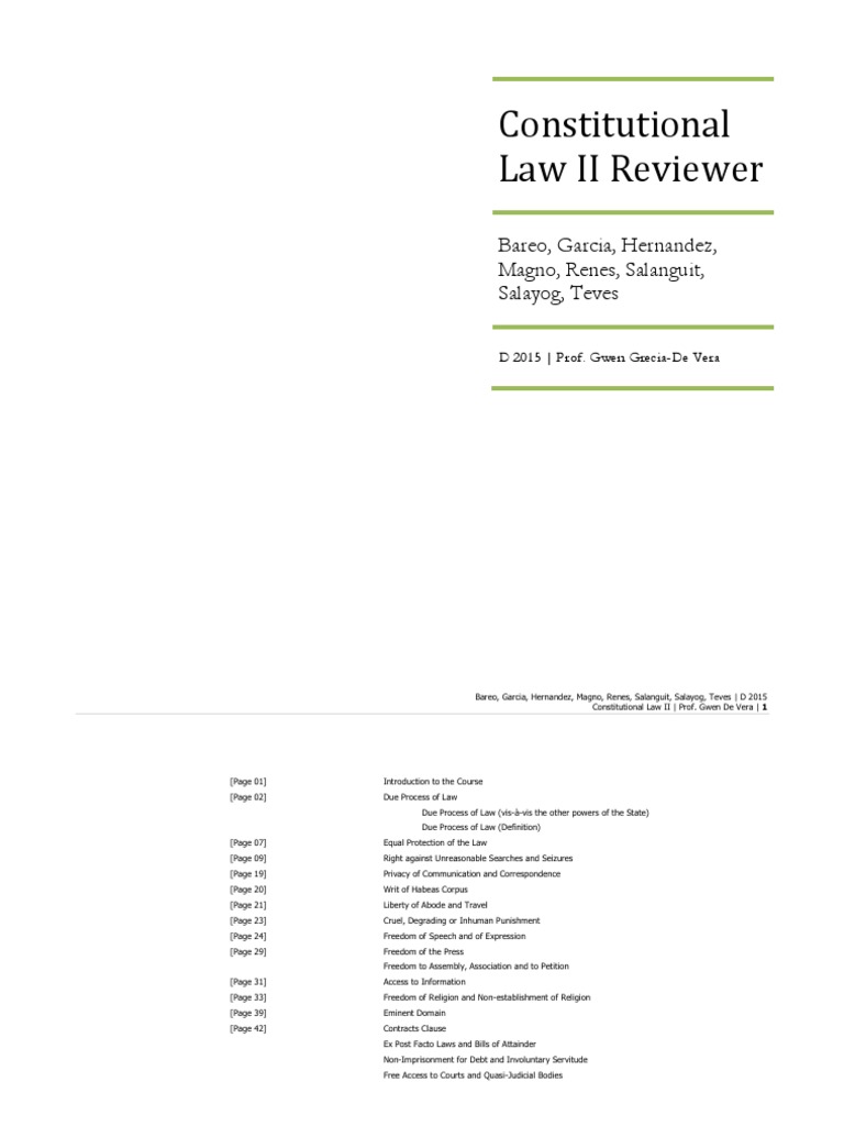 Constitutional Law II Reviewer PDF PDF Due Process Clause Search
