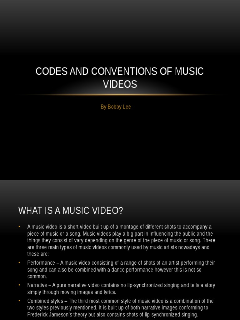 Codes and Conventions of A Music Video PDF Hip Hop Music Genre