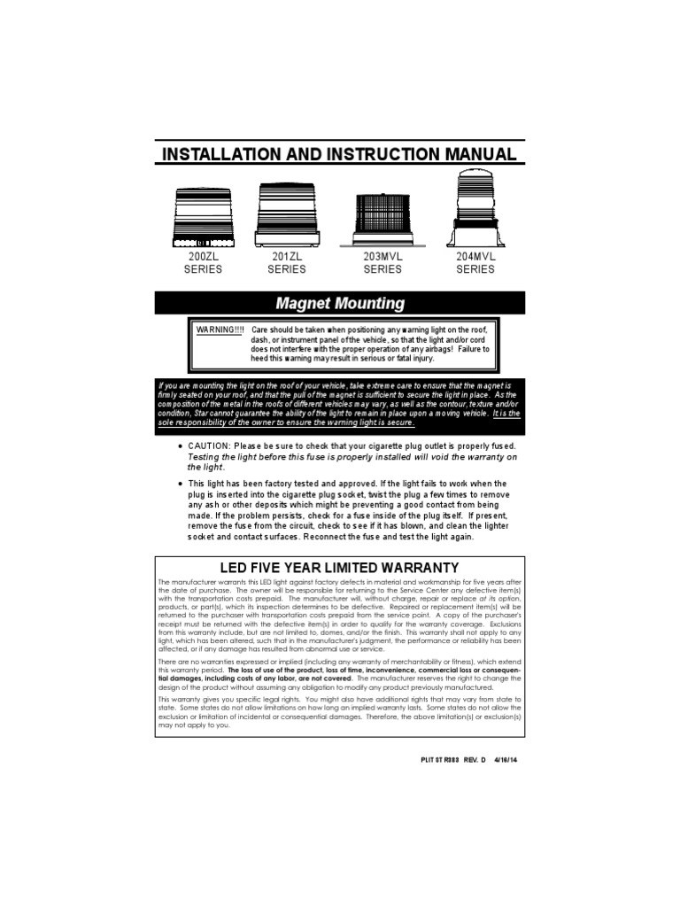 LED Warning Light Installation Guide | PDF | Screw | Electrical Connector