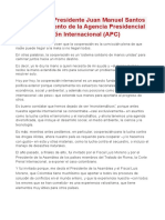 Ene.25.2012 - Palabras Del Presidente Juan Manuel Santos en El Lanzamiento de La Agencia Presidencial de Cooperación Internacional (APC)