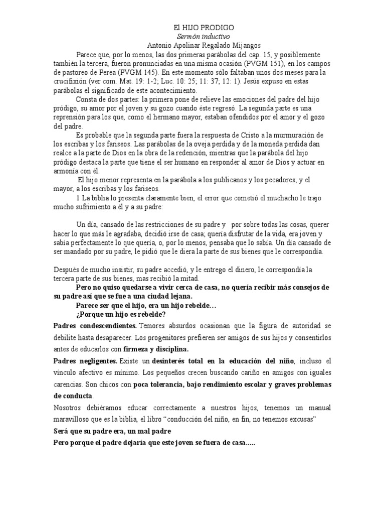 Sermon El Hijo Prodigo Pdf Parabolas De Jesus Pecado