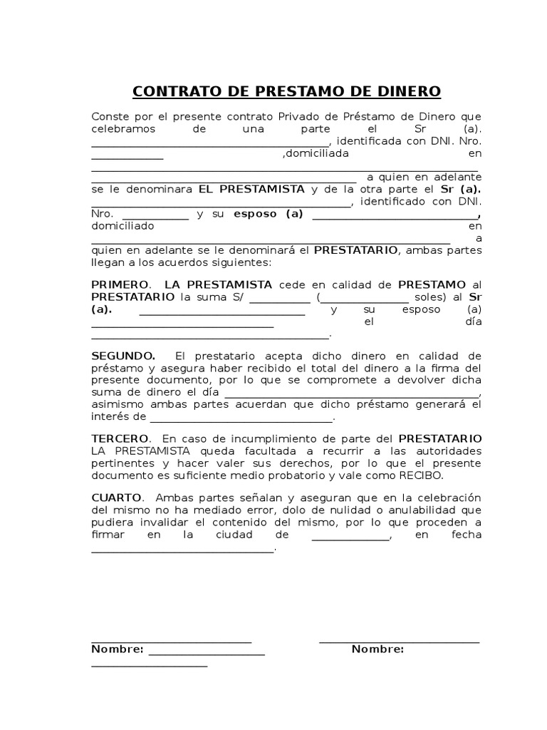 Contrato Privado de Préstamo de Dinero | PDF | Derecho