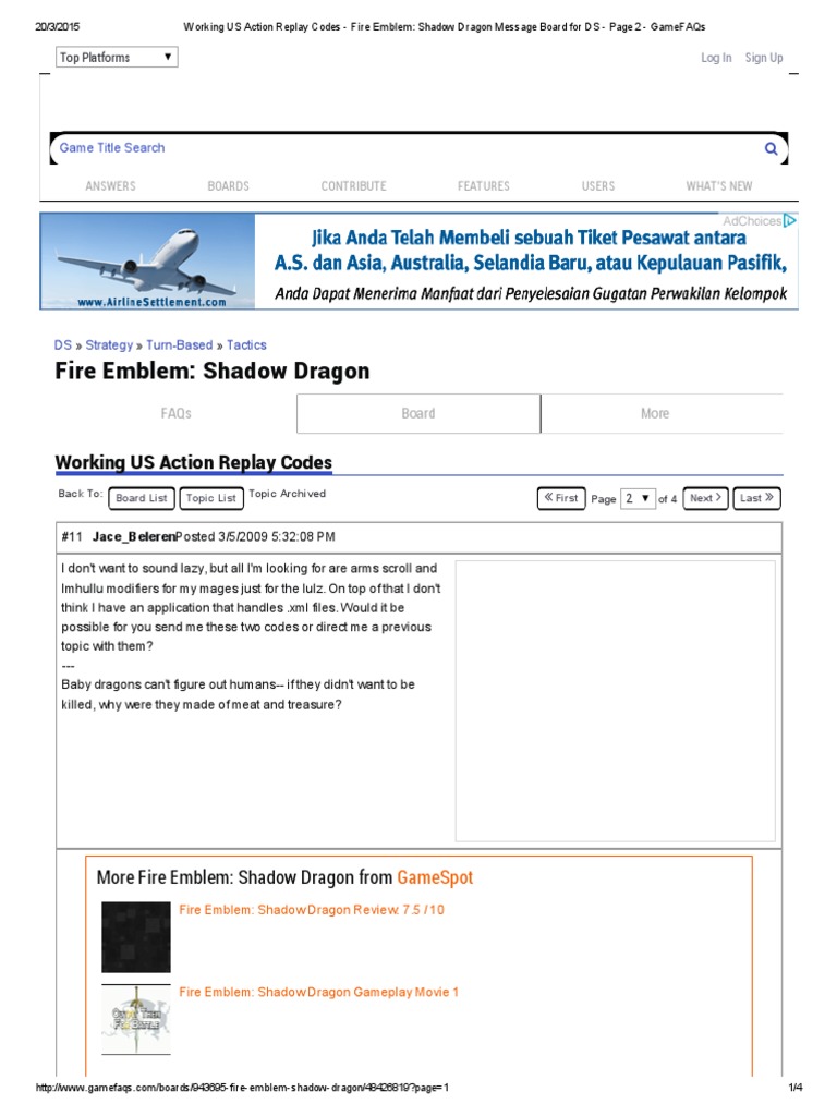 Working US Action Replay Codes Fire Emblem Shadow Dragon Message