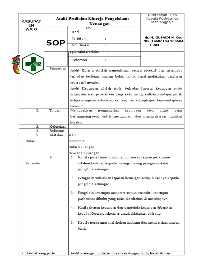 Sop Audit Penilaian Kinerja Pengelolaan Keuangan Doc