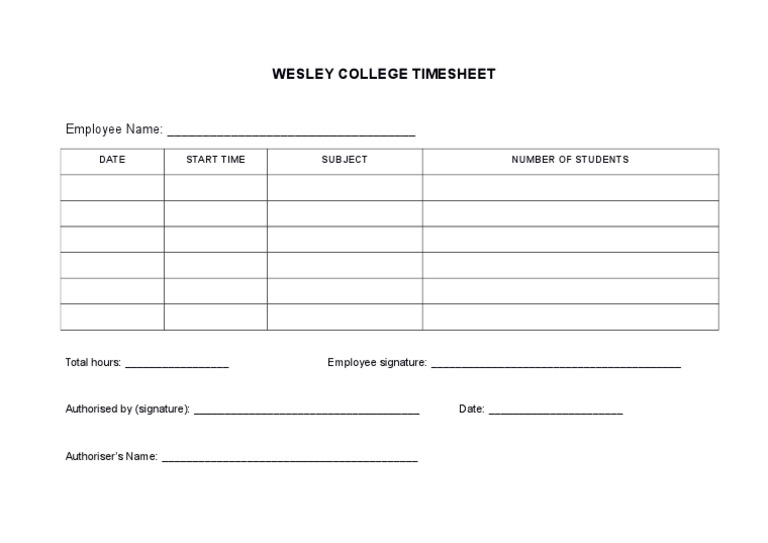 Wesley College Employee Timesheet | PDF | Career & Growth