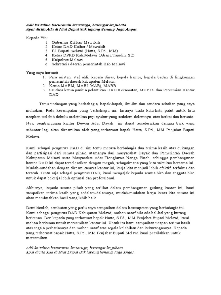 Contoh Sambutan Pada Peresmian Kantor | PDF