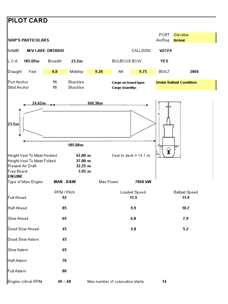 M/V Lake Ontario Pilot Card Details | PDF | Technology & Engineering