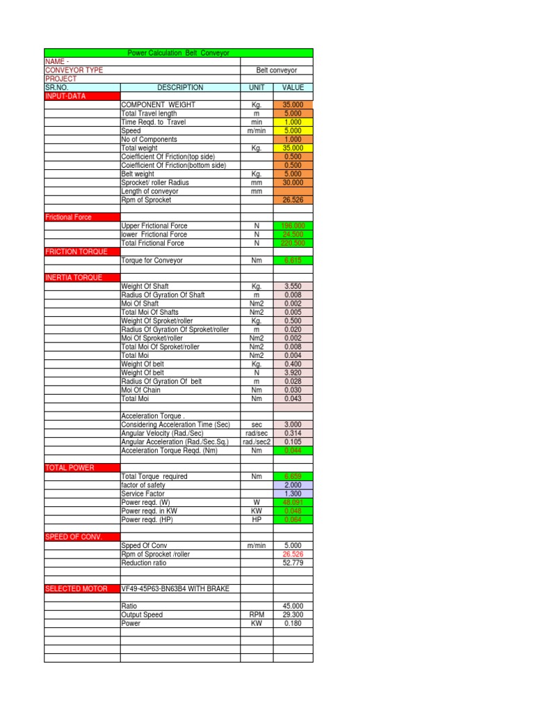 Belt Conveyor Calculation PDF