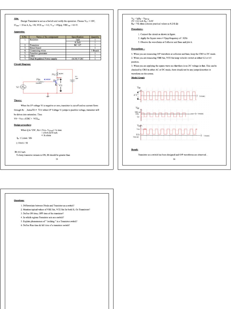 Pdc-Lab-Manual Transistor As A Switch | PDF | Electrical Engineering ...