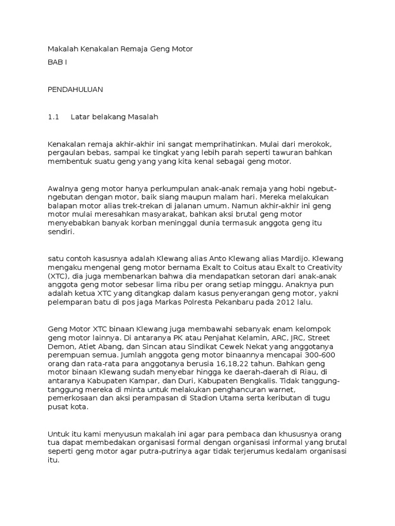 Makalah Kenakalan Remaja Geng Motor Pdf