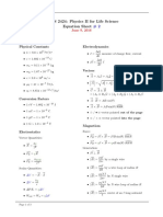 PHYS 2424: Physics II For Life Science Equation Sheet: Physical Constants Electrodynamics