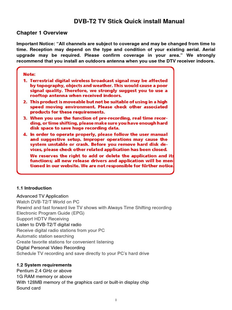 DVB-T2 TV Stick Installation Guide | PDF | Television | Digital Television