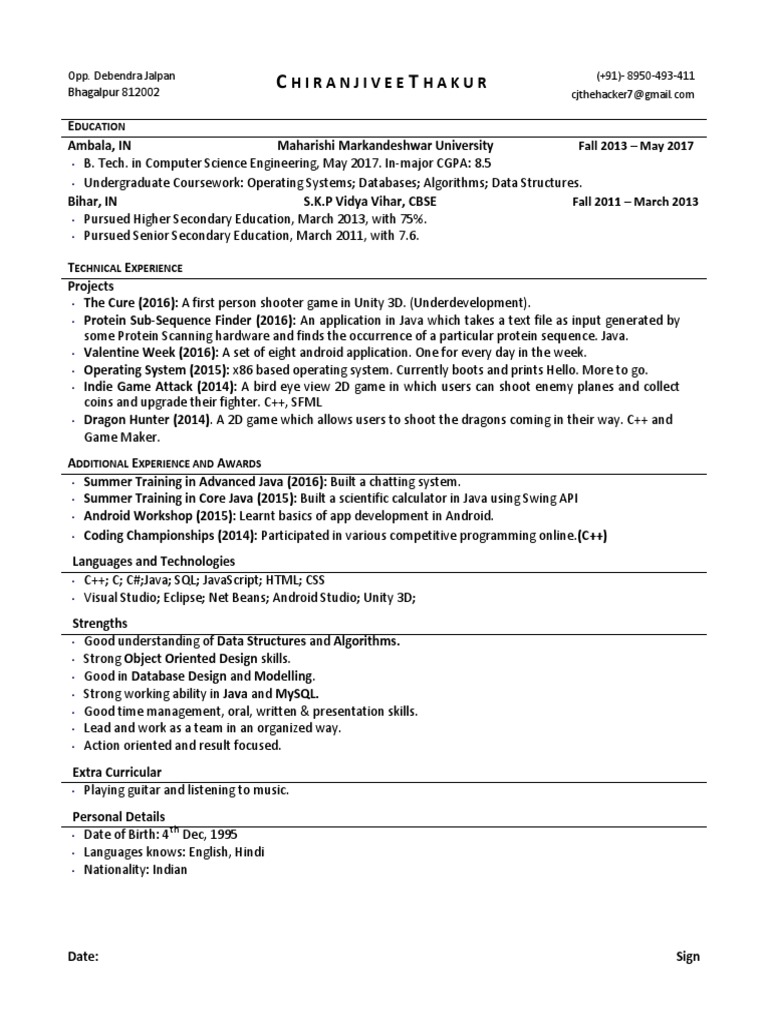 Computer Science Graduate Resume | PDF
