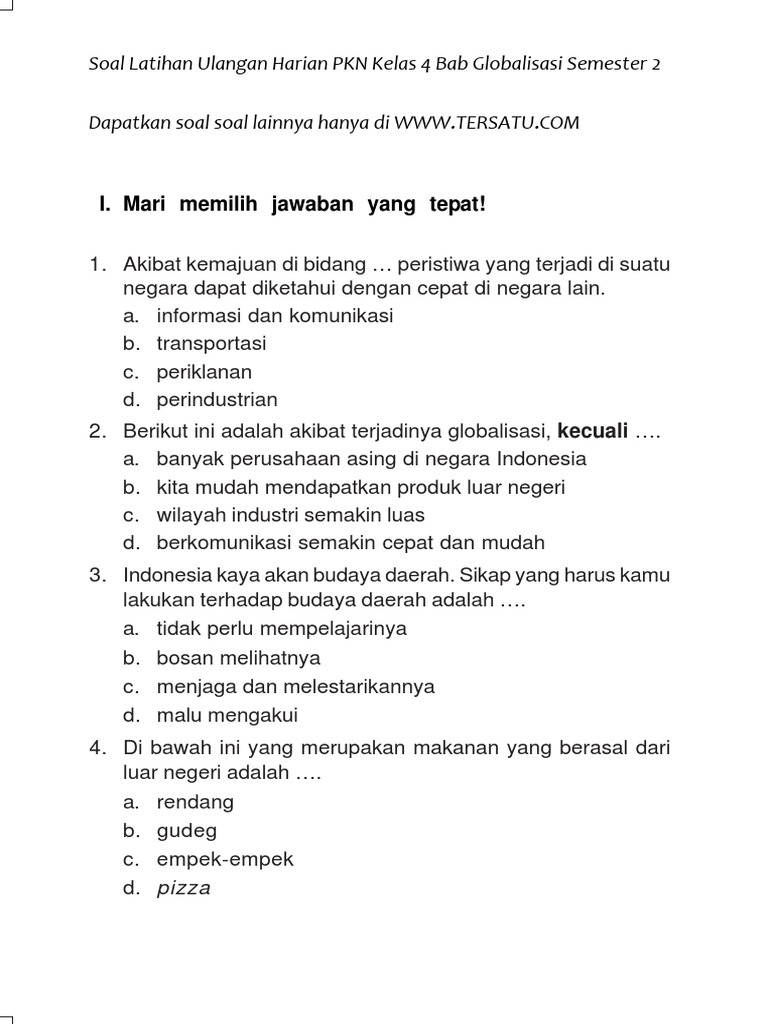 Soal Soal Pkn Kelas 4 Guru Galeri