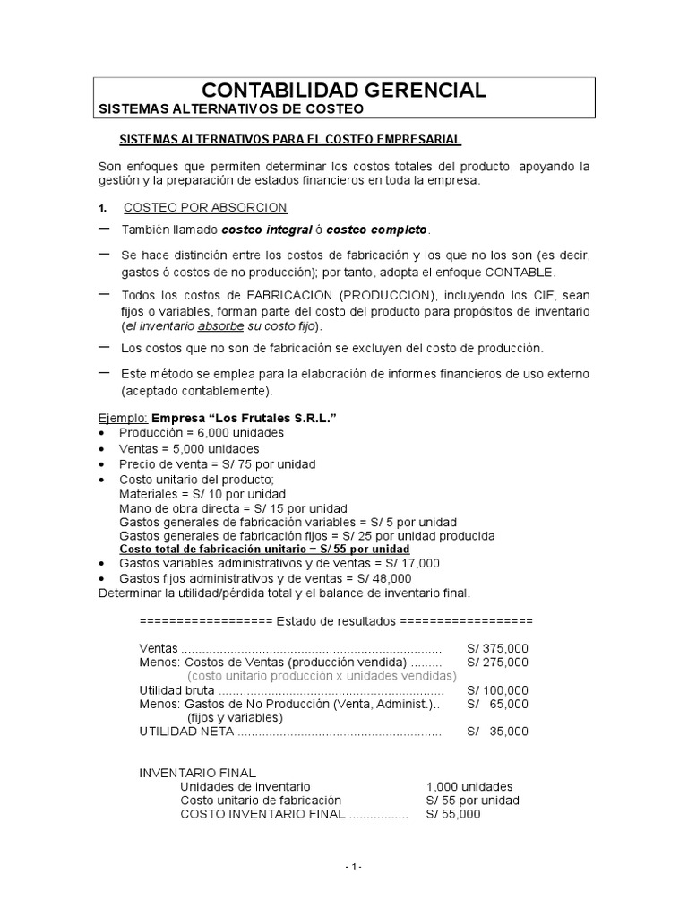 Costeo Directo en Contabilidad Gerencial | PDF | Costo | Inventario