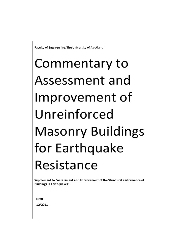 Commentary To Assessment And Improvement Of Unreinforced Masonry Buildings For Earthquake Resistance Masonry Brick