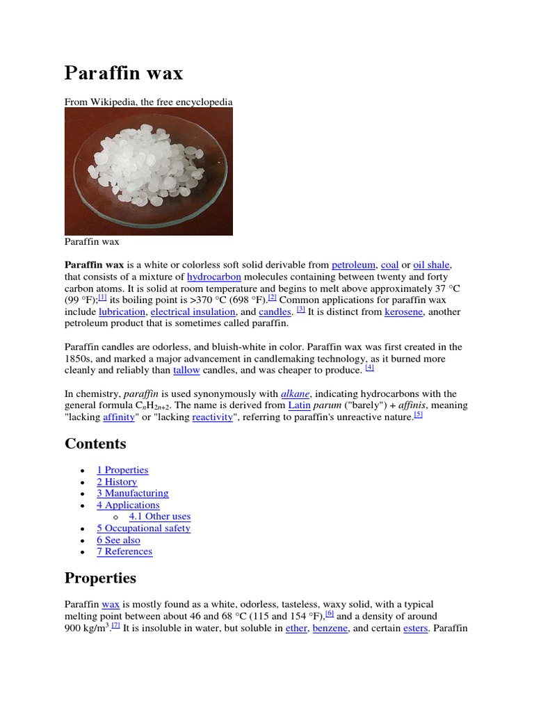 Paraffin Wax Pdf Chemistry Physical Sciences