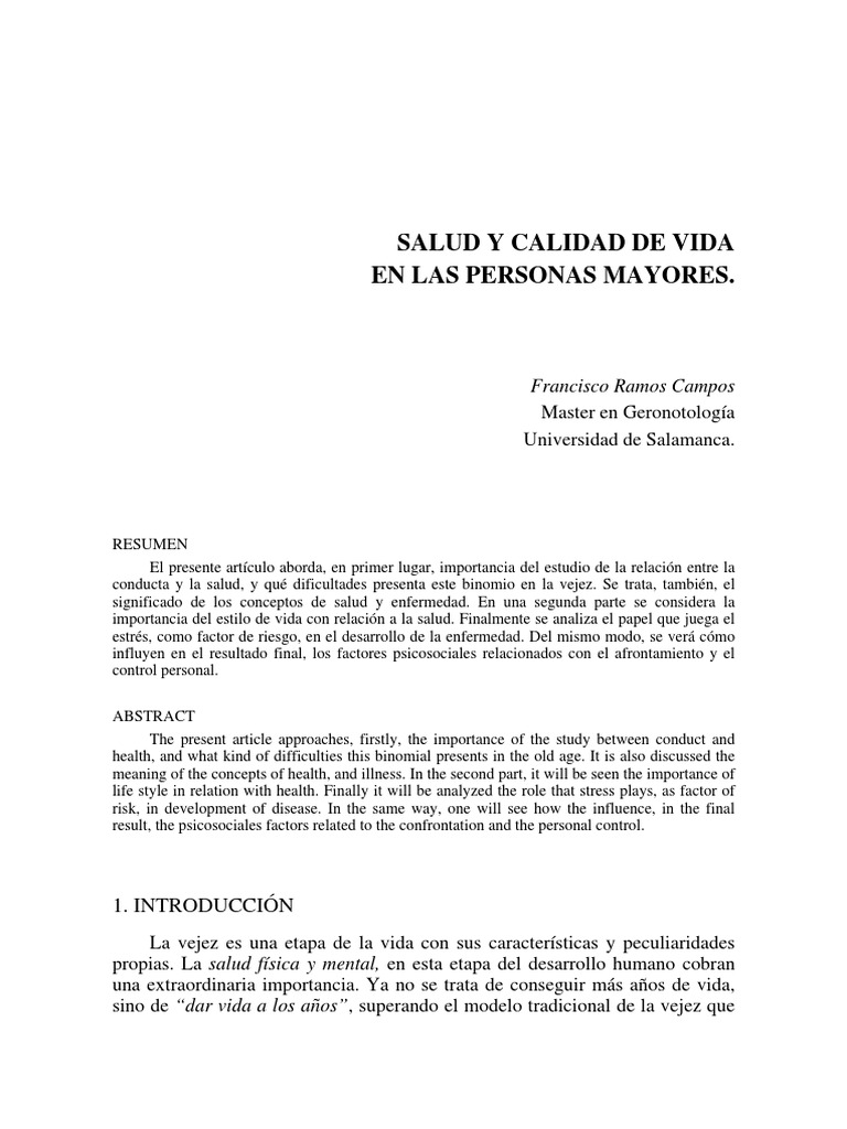 Salud Y Calidad de Vida en Las Personas Mayores | PDF | Vejez | Estrés ...
