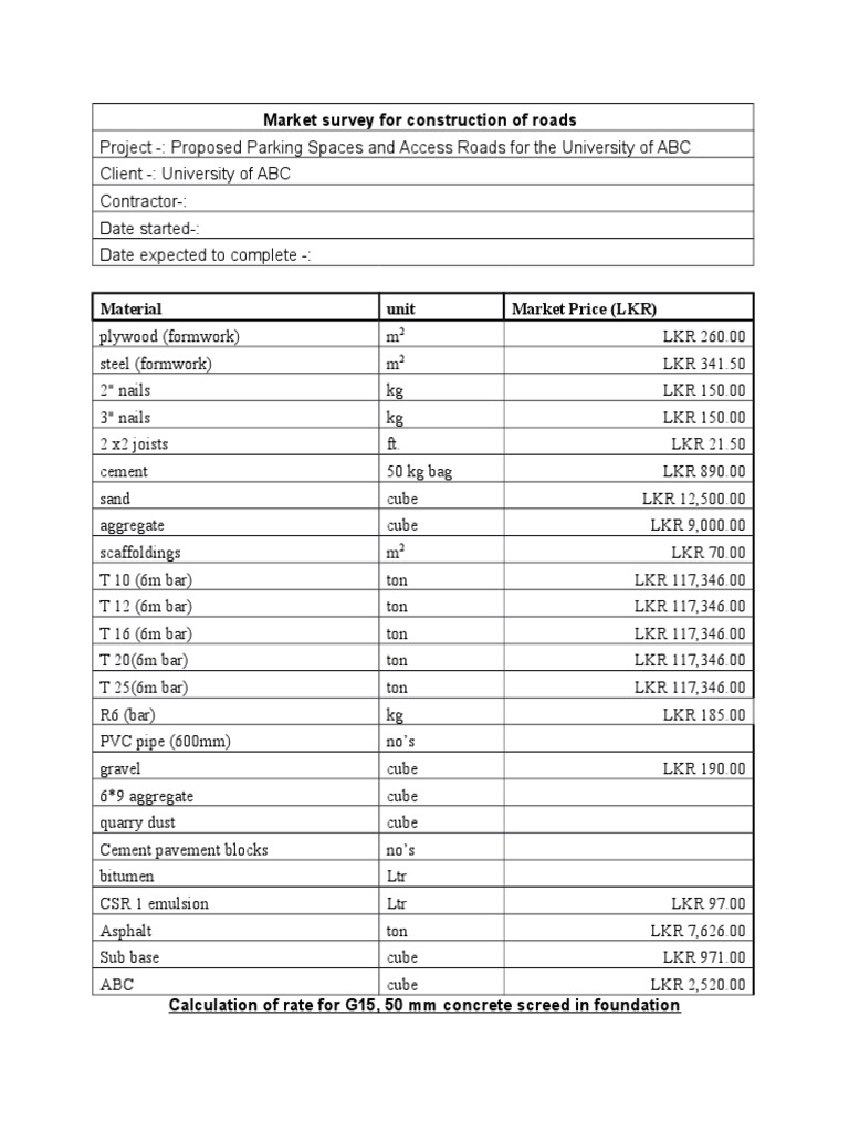 Road Construction Market Survey ABC | PDF
