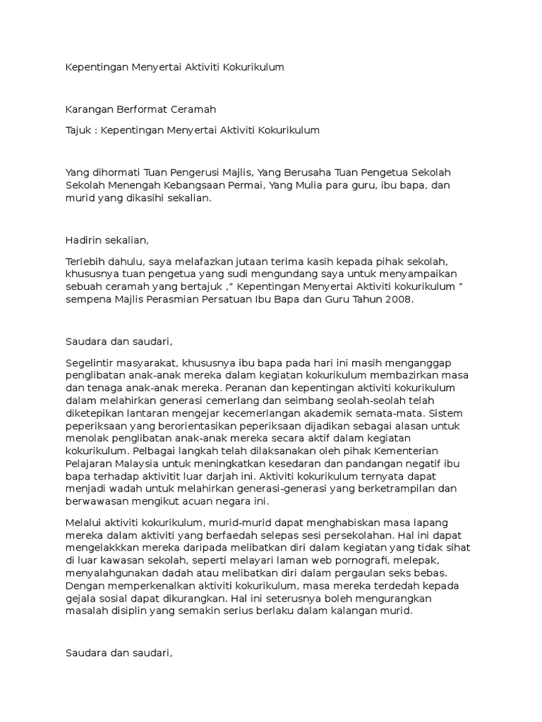 Kepentingan Menyertai Aktiviti Kokurikulum Pdf