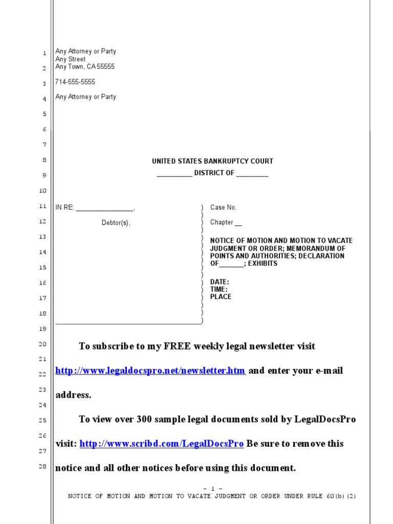 Sample Motion To Vacate Judgment Under Rule 60 (B) (2) in United States