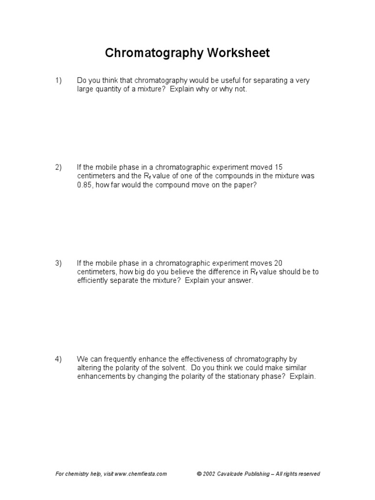worksheet Polarity Worksheet chromatography worksheet c 2002 ian guch all rights elution chromatography