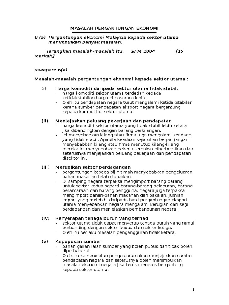 Masalah Pergantungan Ekonomi