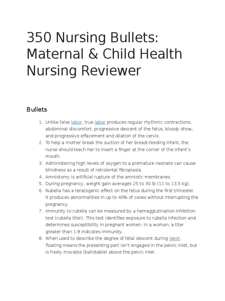 350 Nursing Bullets Maternal & Child Health Nursing Reviewer