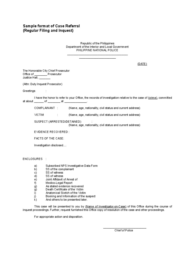 Sample Format of Case Referral
