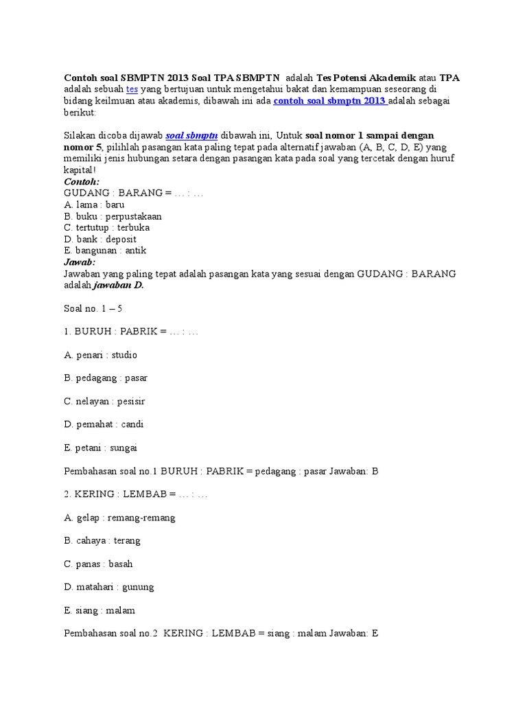 Soal Tes Potensi Akademik Polri Pdf Contoh Soal Tpa