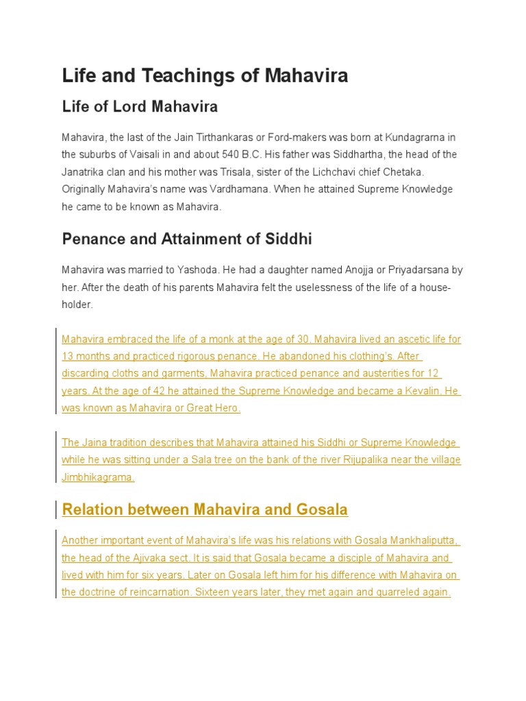 Life and Teachings of Mahavira | PDF | Spirituality | Religious Comparison