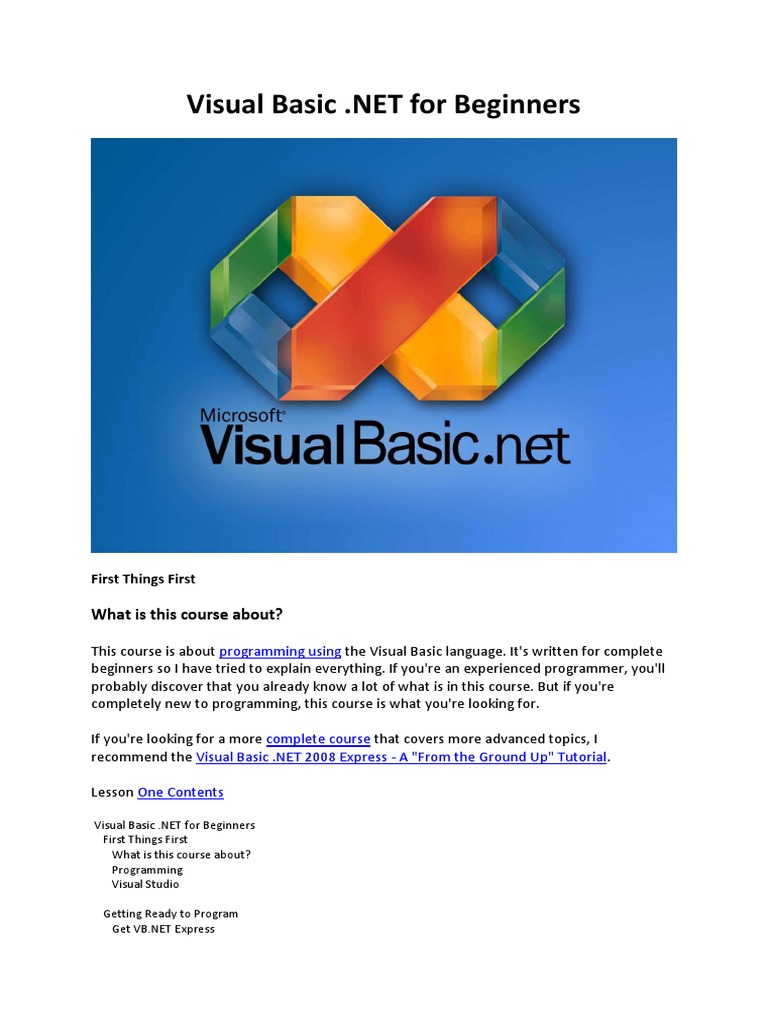 Visual Basic .NET for Beginners.pdf | Visual Basic .Net | Windows ...