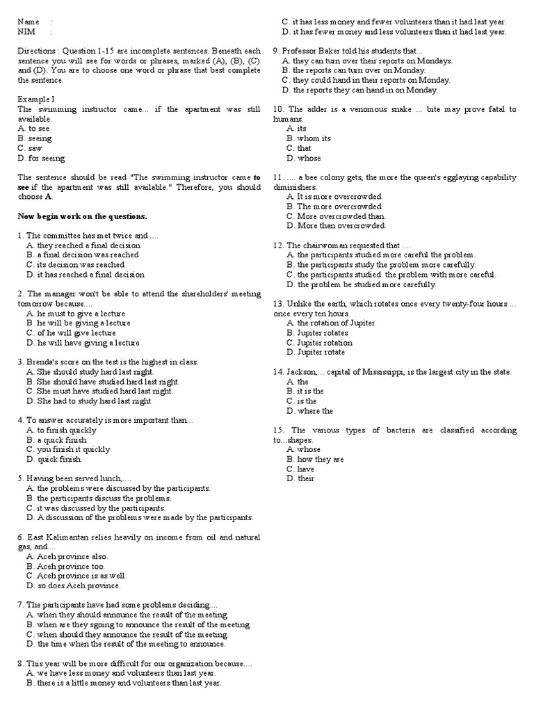 Sentence Completion Practice Test | PDF | Language Arts & Discipline
