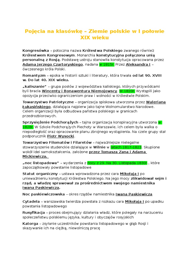 Ziemie Polskie Po Wiośnie Ludów Quiz