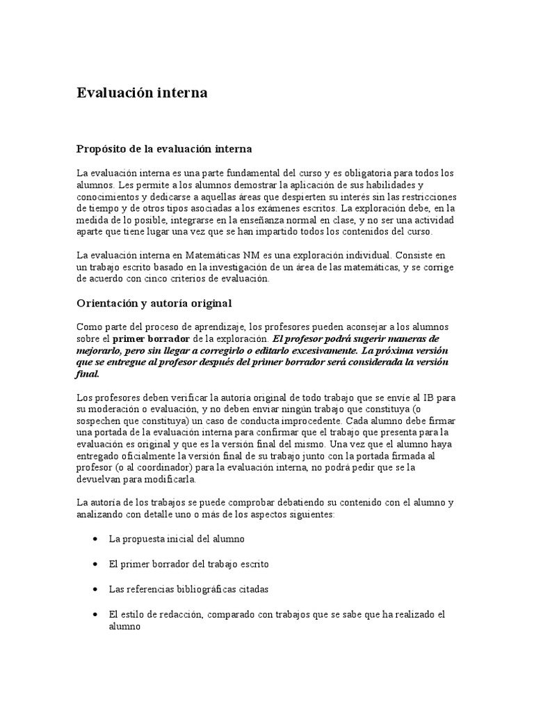 Evaluación Interna Matemáticas Nm Ib Ejemplos