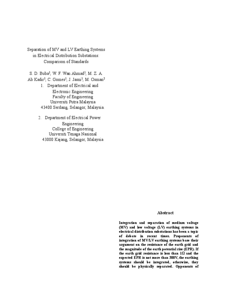 MV and LV Earthing System Separation | PDF | Electrical Substation ...