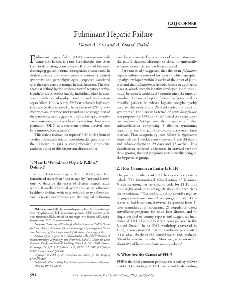 Fulminant Hepatic Failure | PDF | Hepatitis | Organ Transplantation