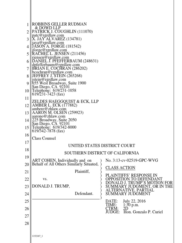 Plaintiffs' Reply To Trump Motion To Dismiss in Trump U Case | PDF ...